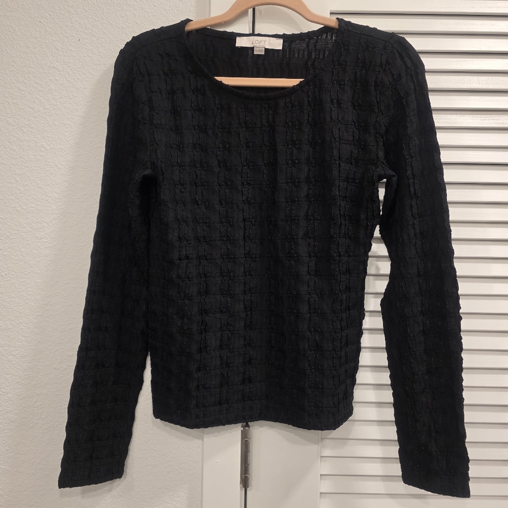 Loft Textured Long Sleeve Crew Neck Tee in black